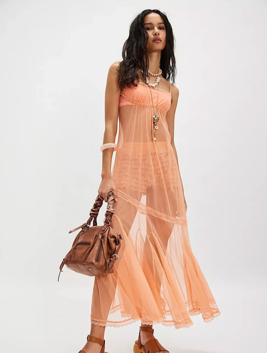 Free People Madeline Mesh Maxi Slip - Size Medium