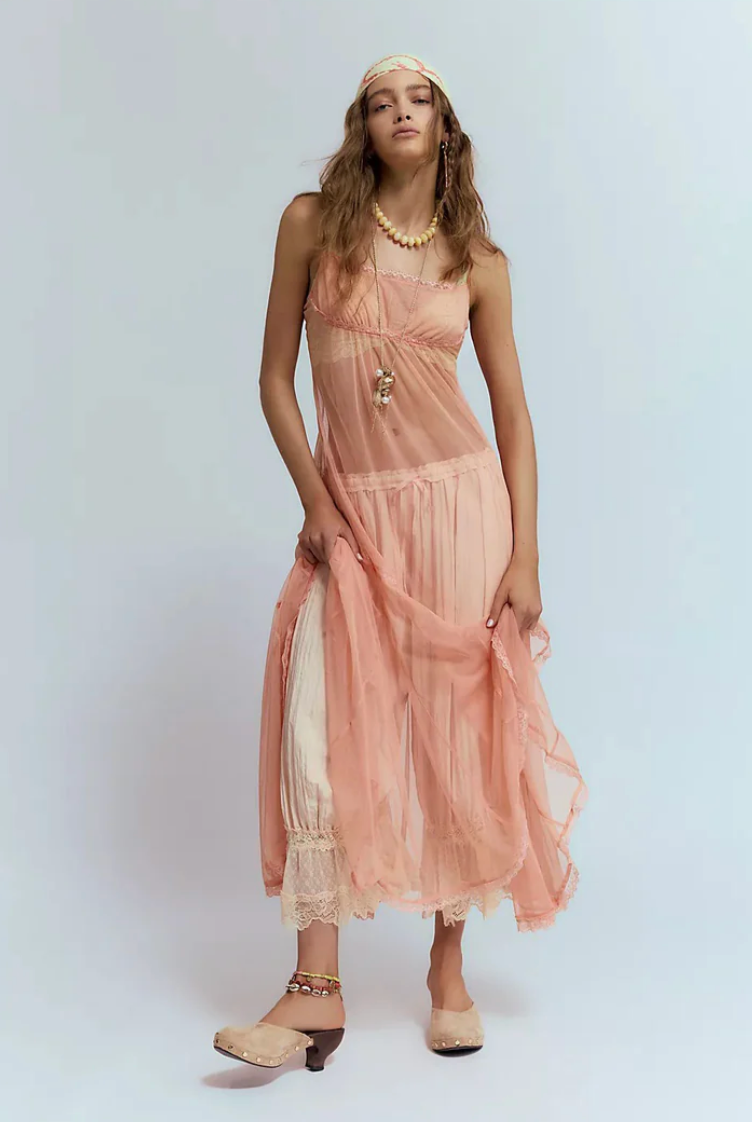 Free People Madeline Mesh Maxi Slip - Size Medium